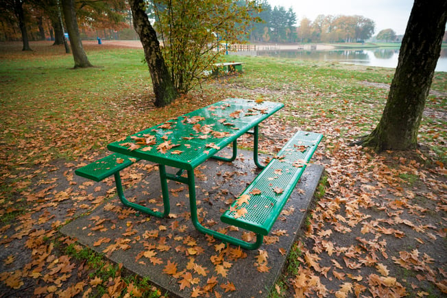 green outdoor picnic table