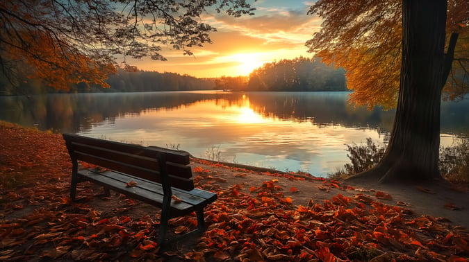 park bench overlooking lake